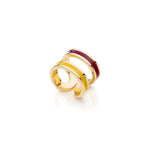 Anello Donna con Bagno in Oro, Smalto Rosso Bordeaux e Giall Unoaerre