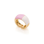 Anello in Ottone Dorato con Design Bombato e Smalto Rosa Unoaerre