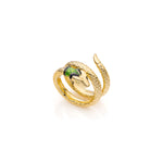 Anello in Ottone Dorato a Spirale con Testa di Serpente e Finitura Unoaerre