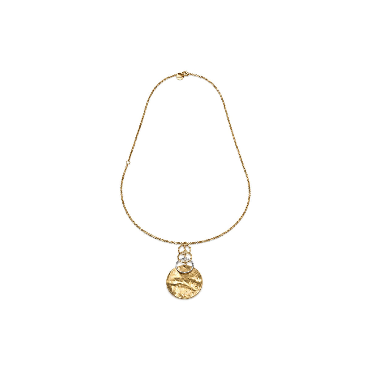 Collana Lunga con Pendente a Forma di Disco Martellato ed Anelli Unoaerre