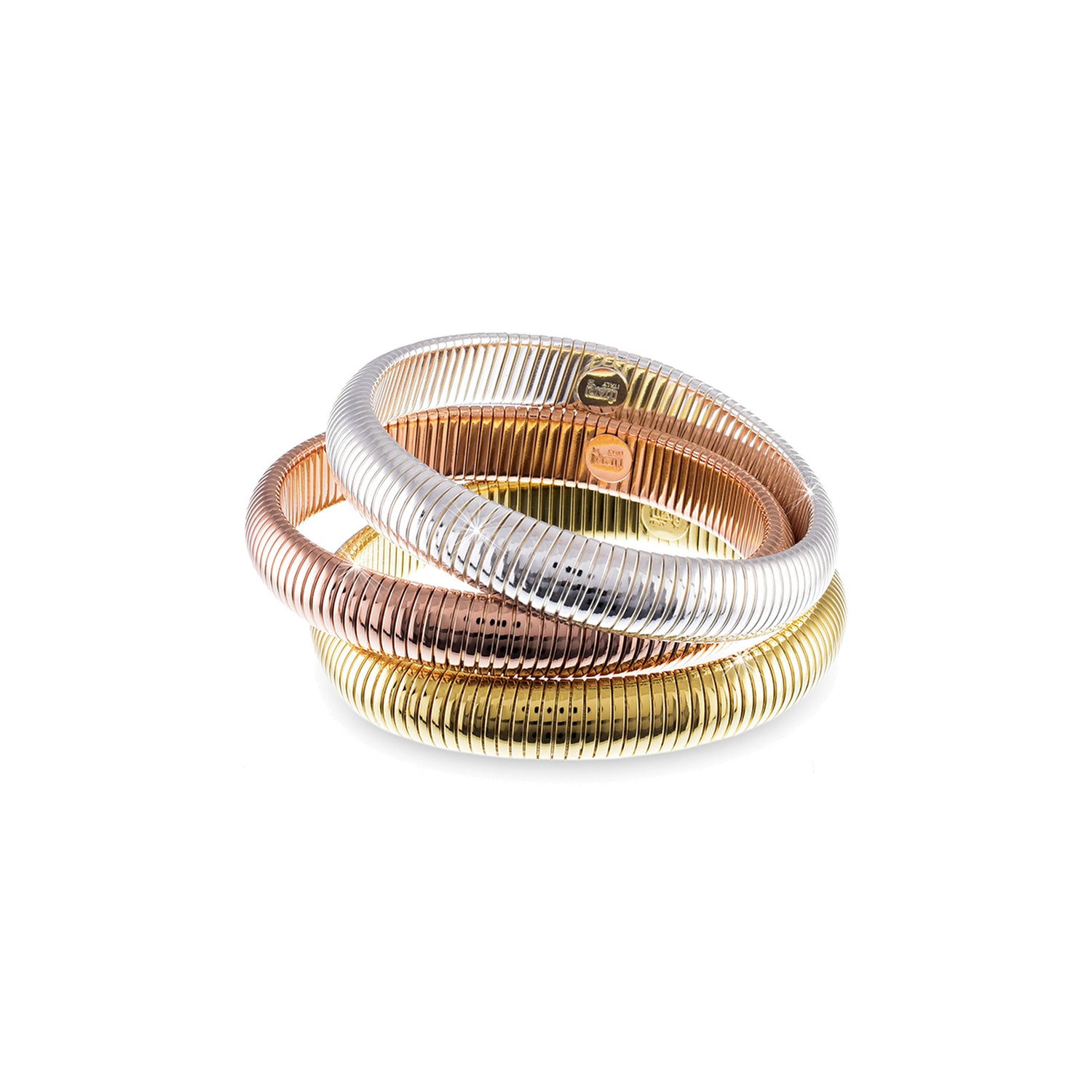 Bracciale in Ottone Tre Colori con Tre Cerchi in Maglia Flessibile "Tubogas" Unoaerre