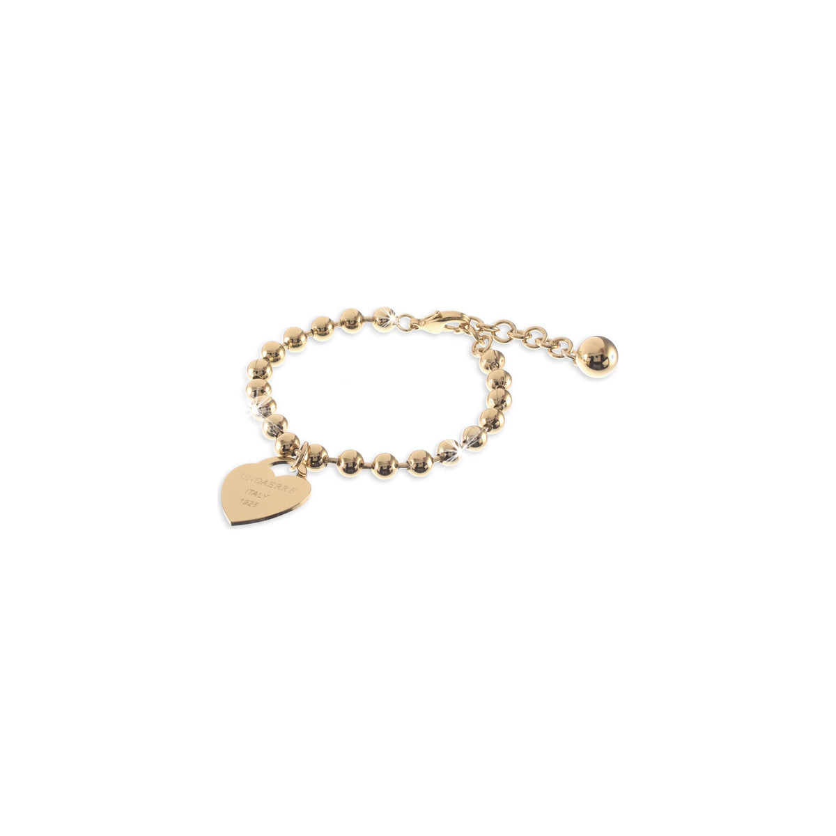 Pulsera de cadena de bolitas con corazón colgante central Unoaerre