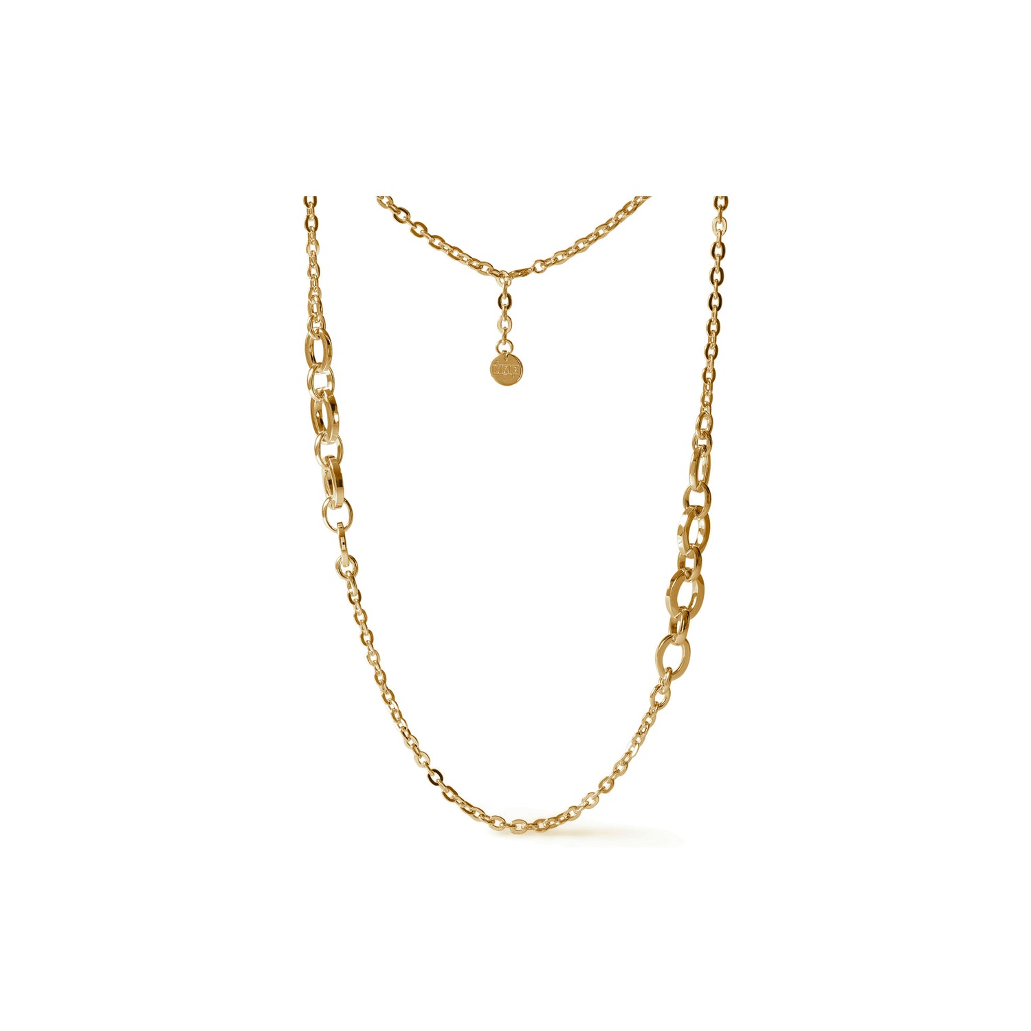 Collana Lunga Modello Chanel di Catena con Maglie Piccole Ovali Alternate Unoaerre