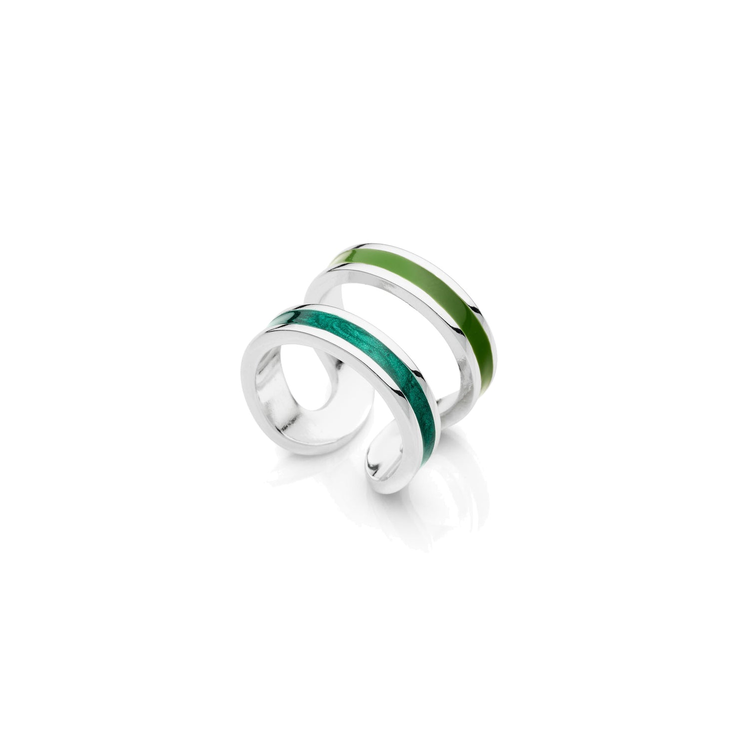 Anello Donna in Ottone Argentato con Smalto Verde Chiaro e Scuro Unoaerre