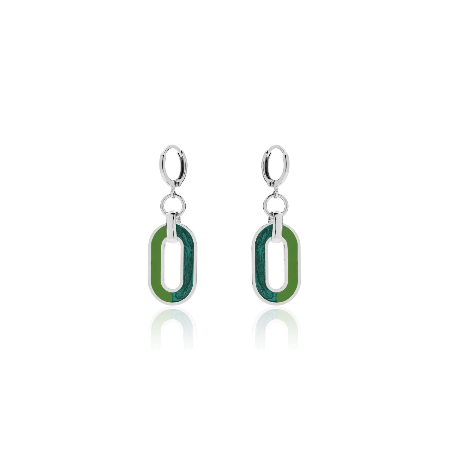 Orecchini Pendenti in Ottone Argentato con Smalto Verde Chiaro e Scuro Unoaerre