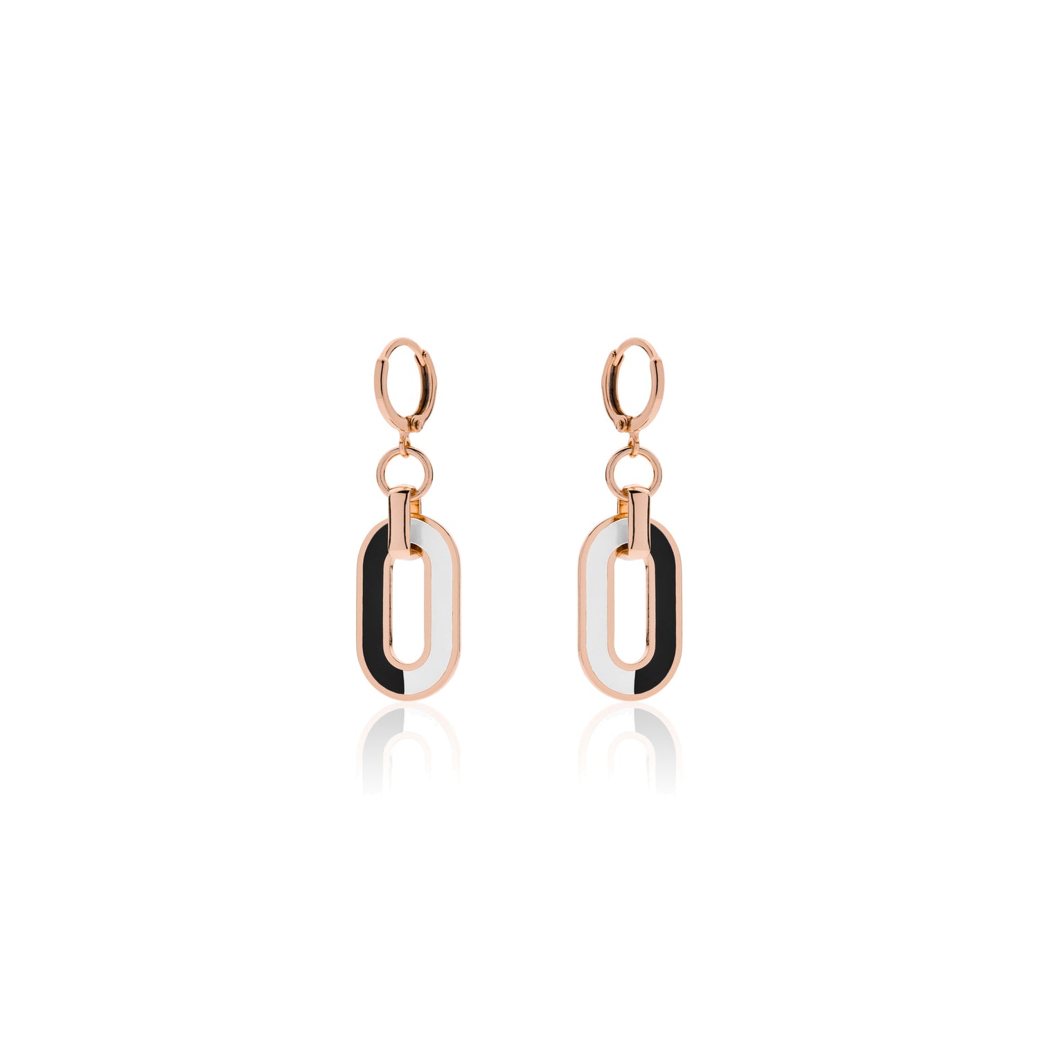 Orecchini con Bagno in Oro Rosa, Maglia Pendente e Smalto Bianco Unoaerre