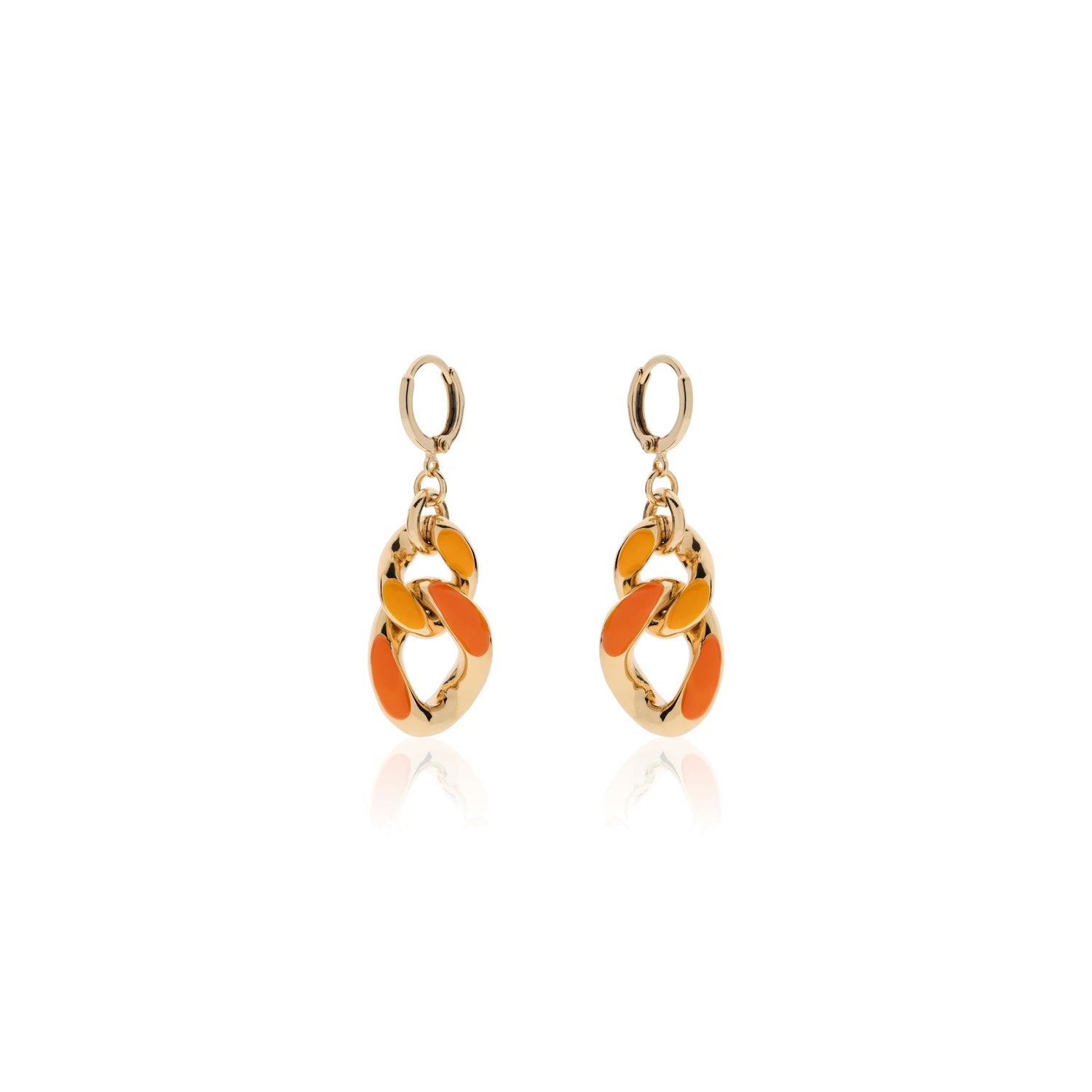 Orecchini in Ottone Dorato con Catena Grumetta e Smalto Arancio Unoaerre