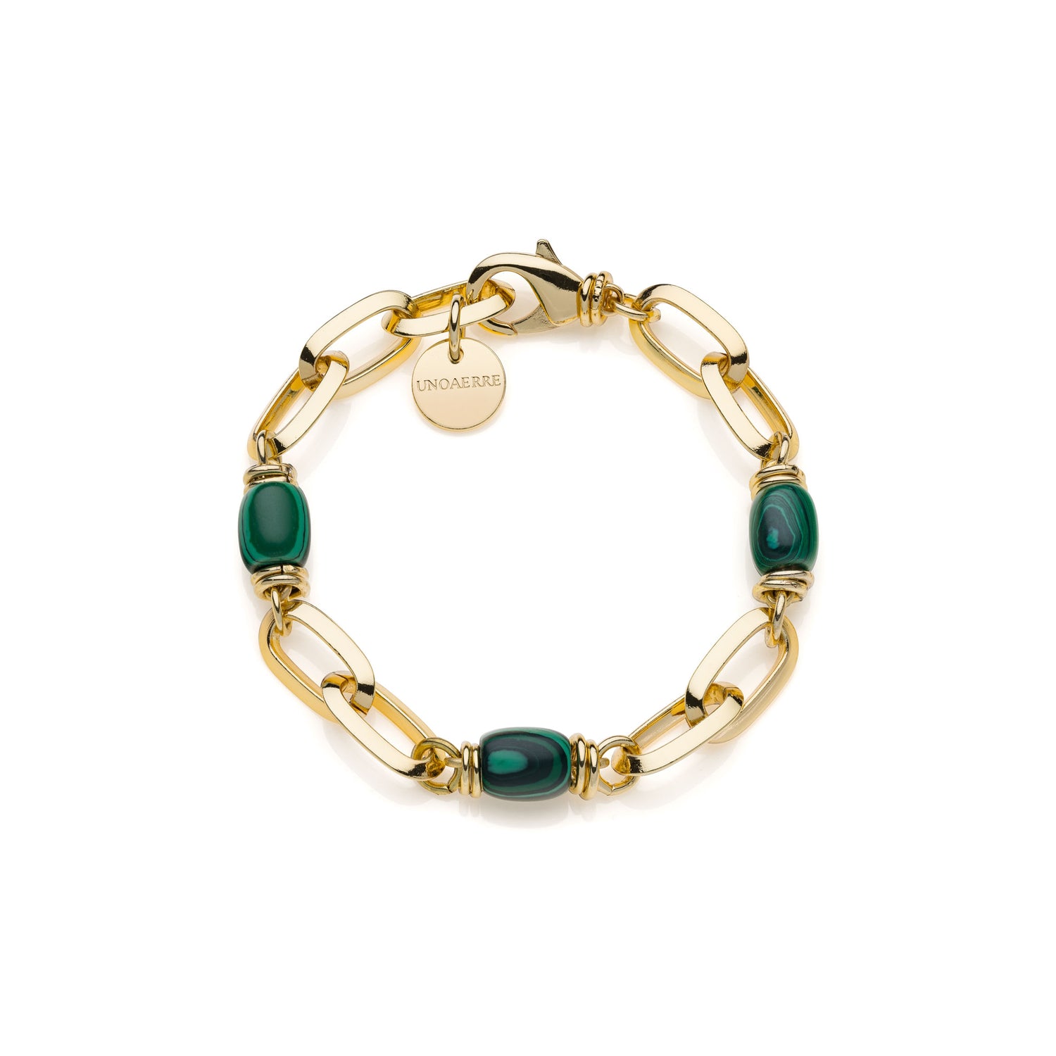 Bracciale con Catena Forzatina, Malachite Verde e Chiusura a Moschettone Unoaerre