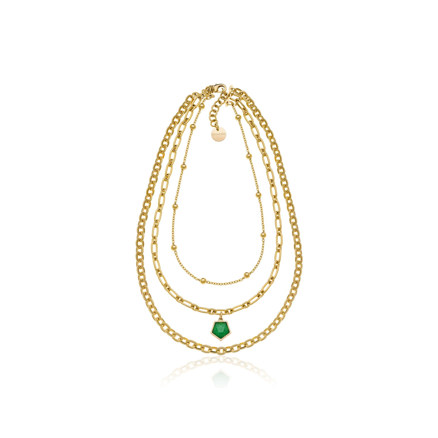 Collana a Tre Fili con Mix Catene Fantasia in Ottone Dorato Unoaerre