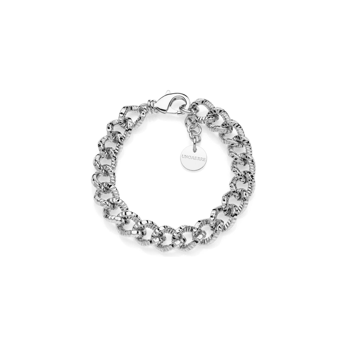 Pulsera de cadena de eslabones ovalados con acabado diamantado y estriado con cierre Unoaerre