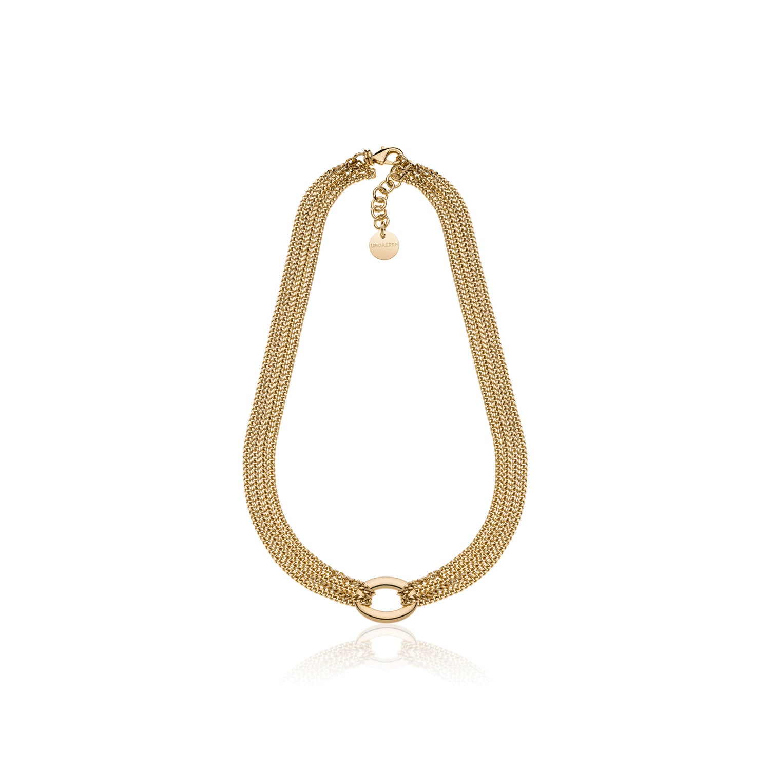 Collana Multifilo in Catena Grumetta con Maglia Ovale Centrale e Chiusura Unoaerre