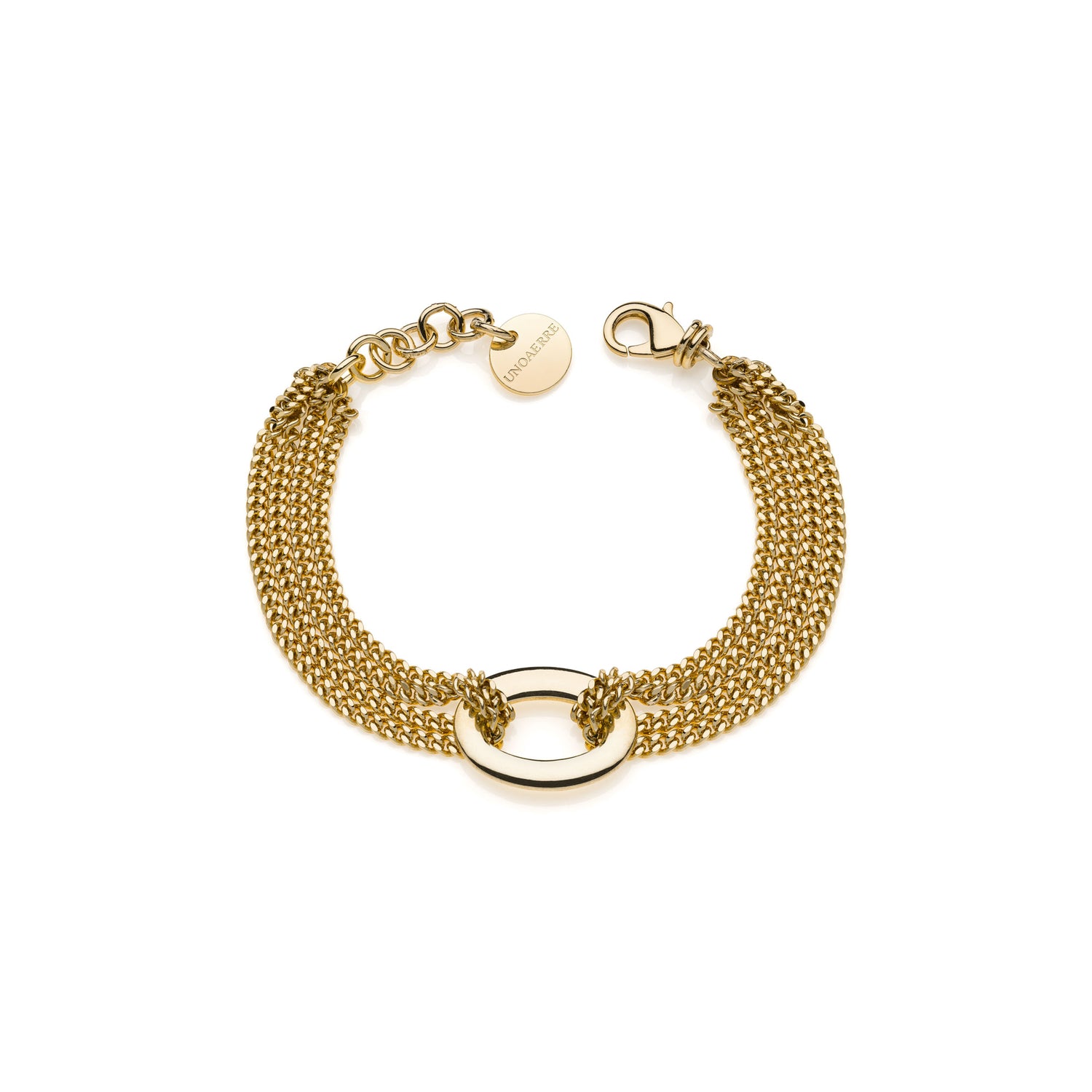 Bracciale Multifilo di Catena Grumetta con Maglia Centrale o Vale e Chiusura Unoaerre