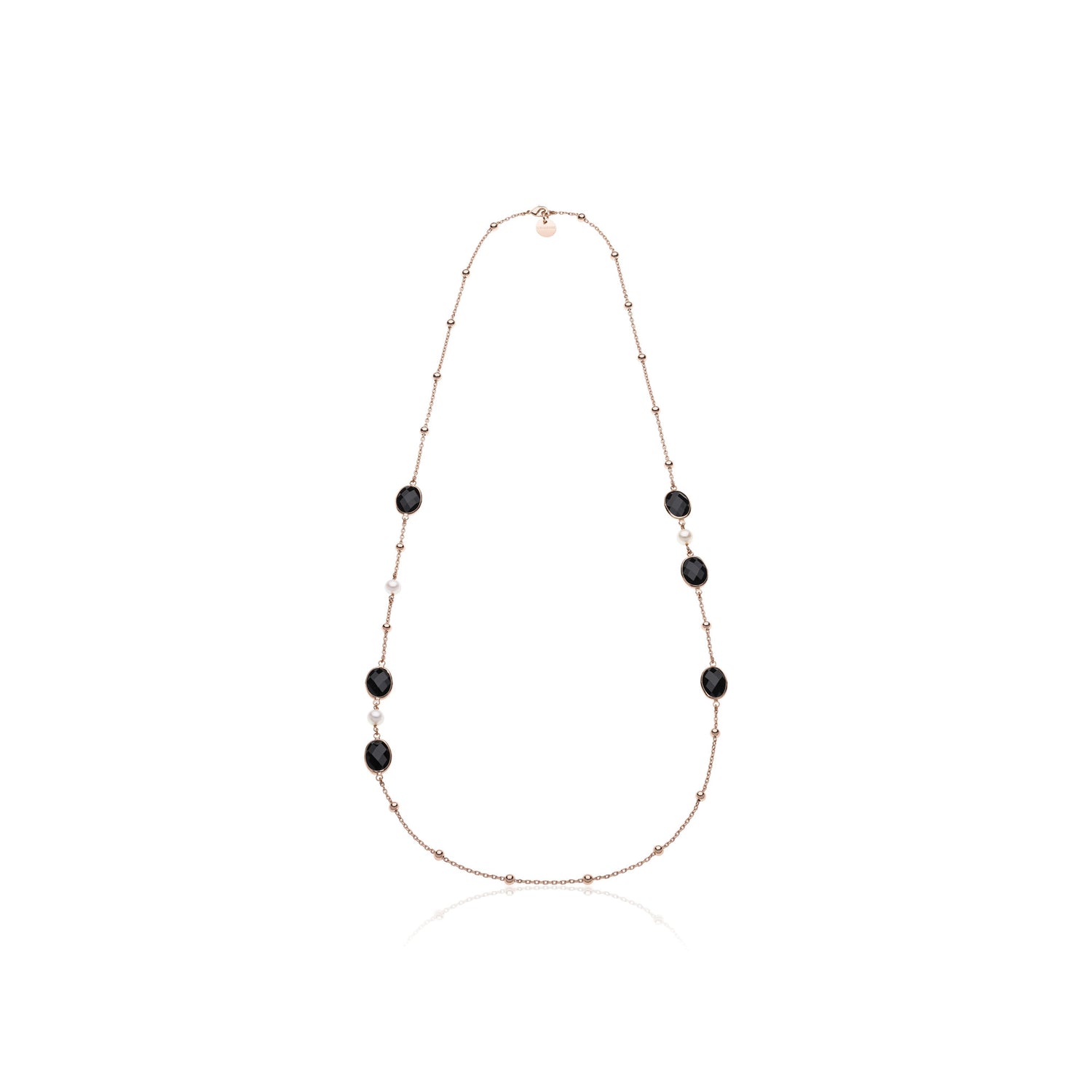 Collana Lunga con Perle, Pietre Nere e Catena Fantasia Dorat a Rosa Unoaerre