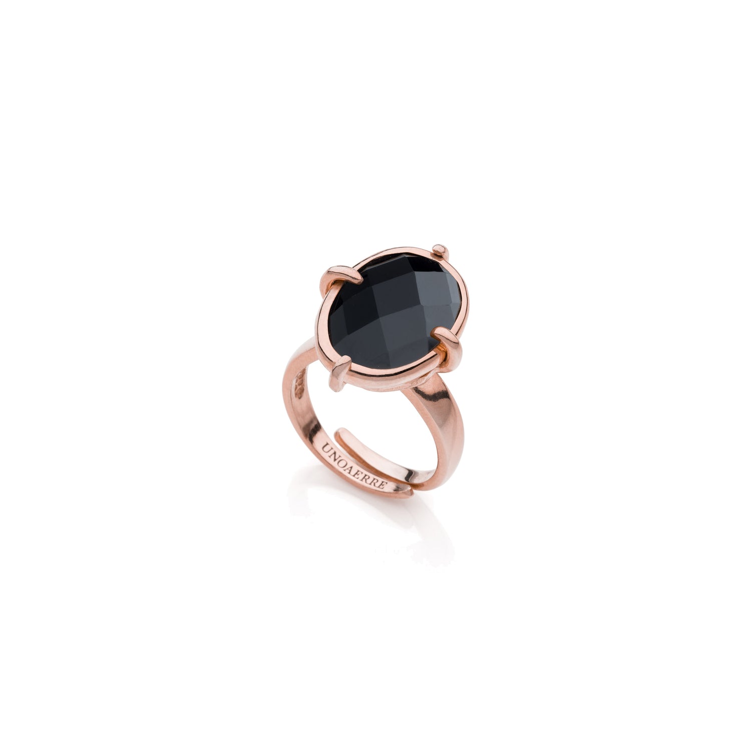 Anello con Pietra Nera, Golden Rose, Forma Ovale e Misuraregolabile Unoaerre