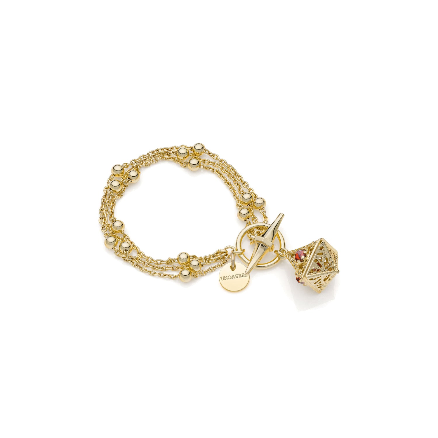Bracciale Multifilo con Palline Alternate in Ottone Dorato Unoaerre