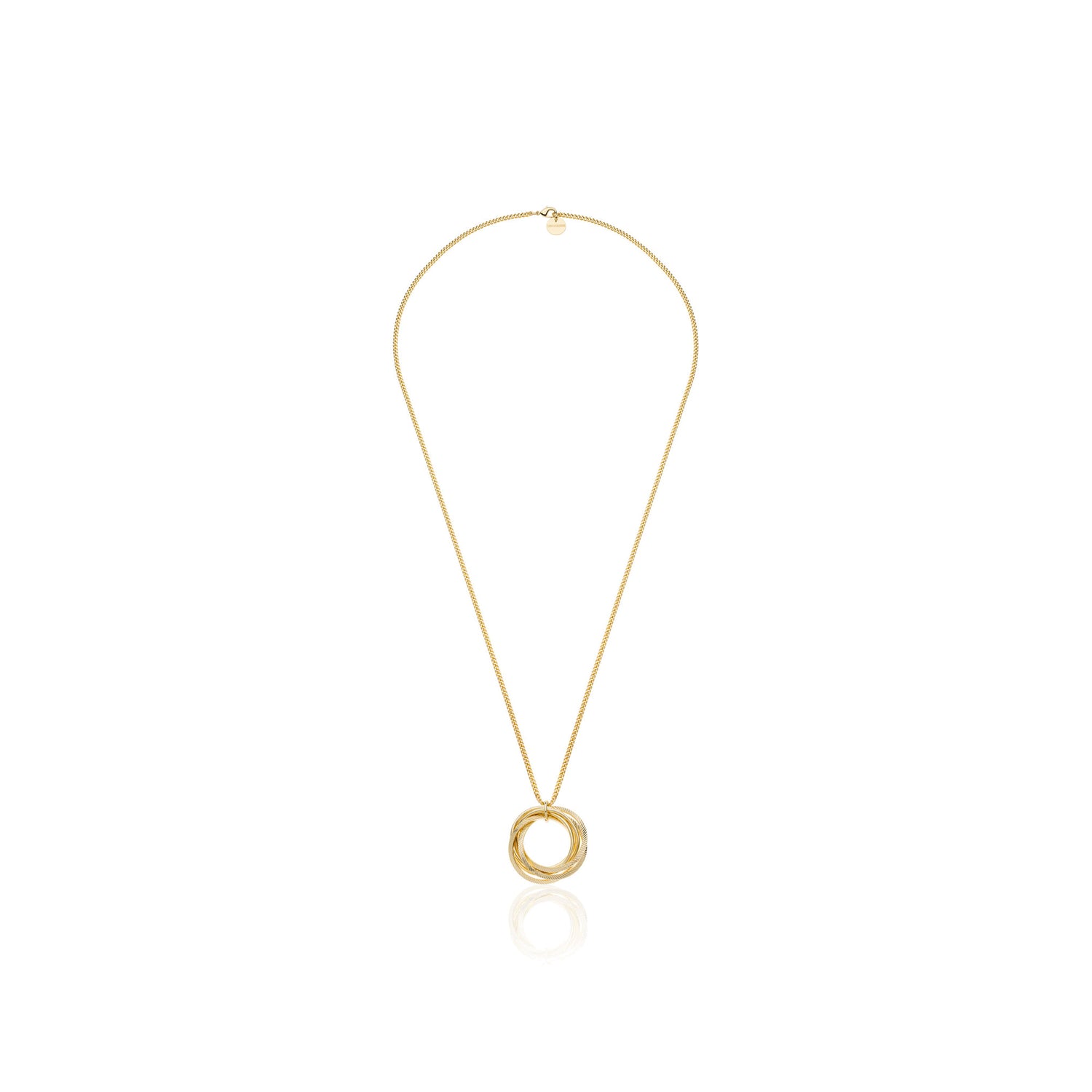 Collana Lunga con Pendente a Cerchi Intrecciati in Finitura Lucida e Diamantata Unoaerre