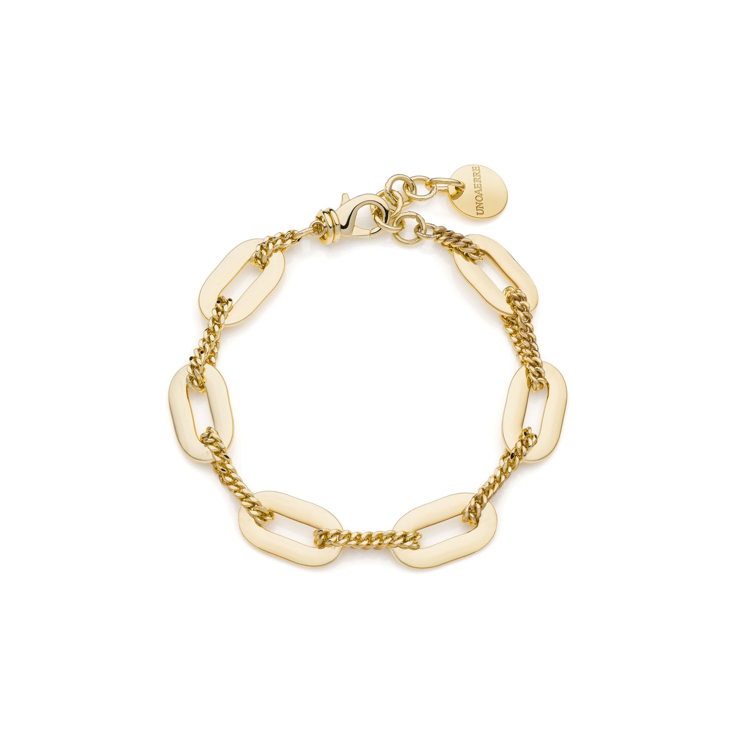 Bracciale Fantasia in Ottone Dorato con Maglie Ovali Piatte Alternate a Catena Unoaerre
