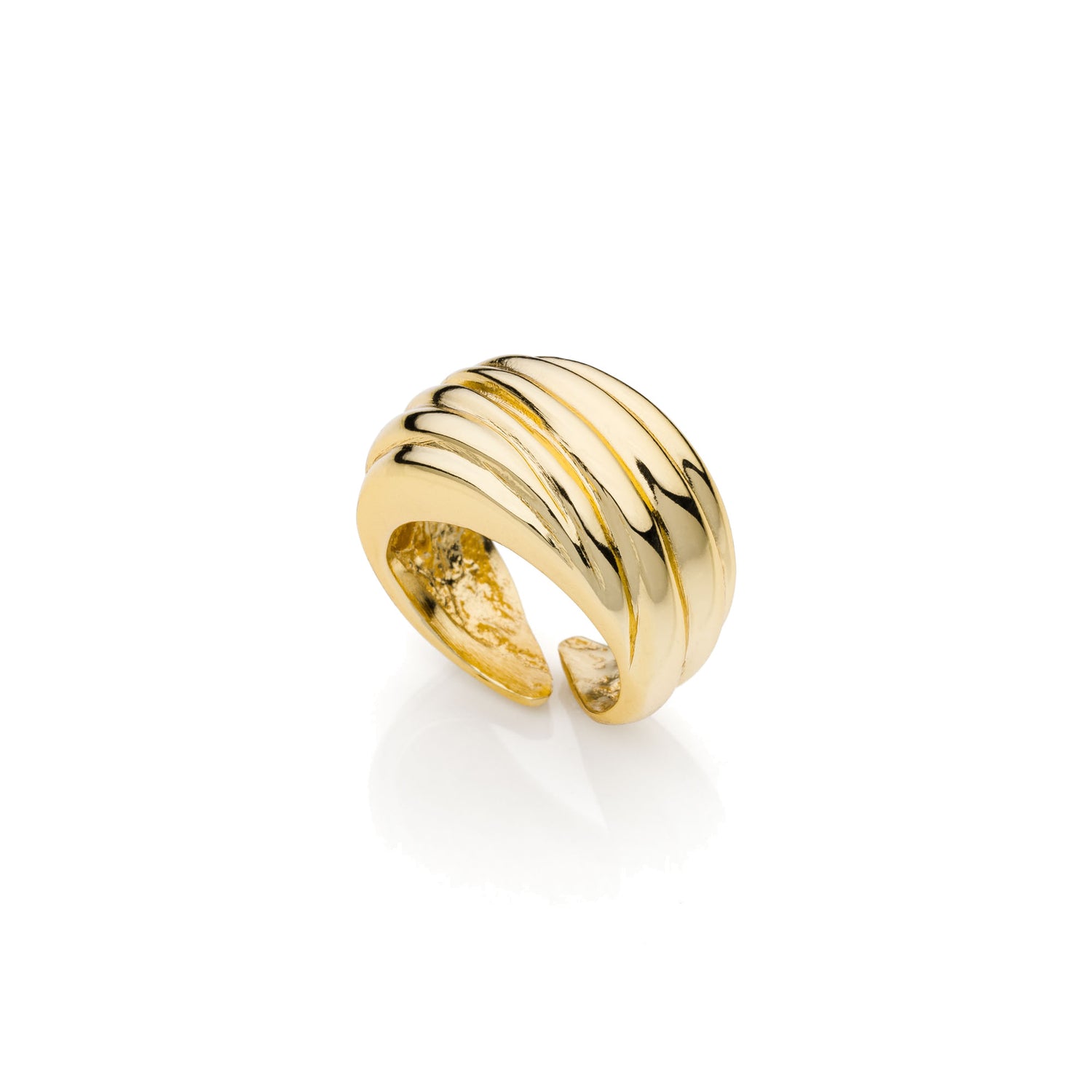 Anello a Fascia Bombata con Decoro in Ottone con Bagno in Or Unoaerre