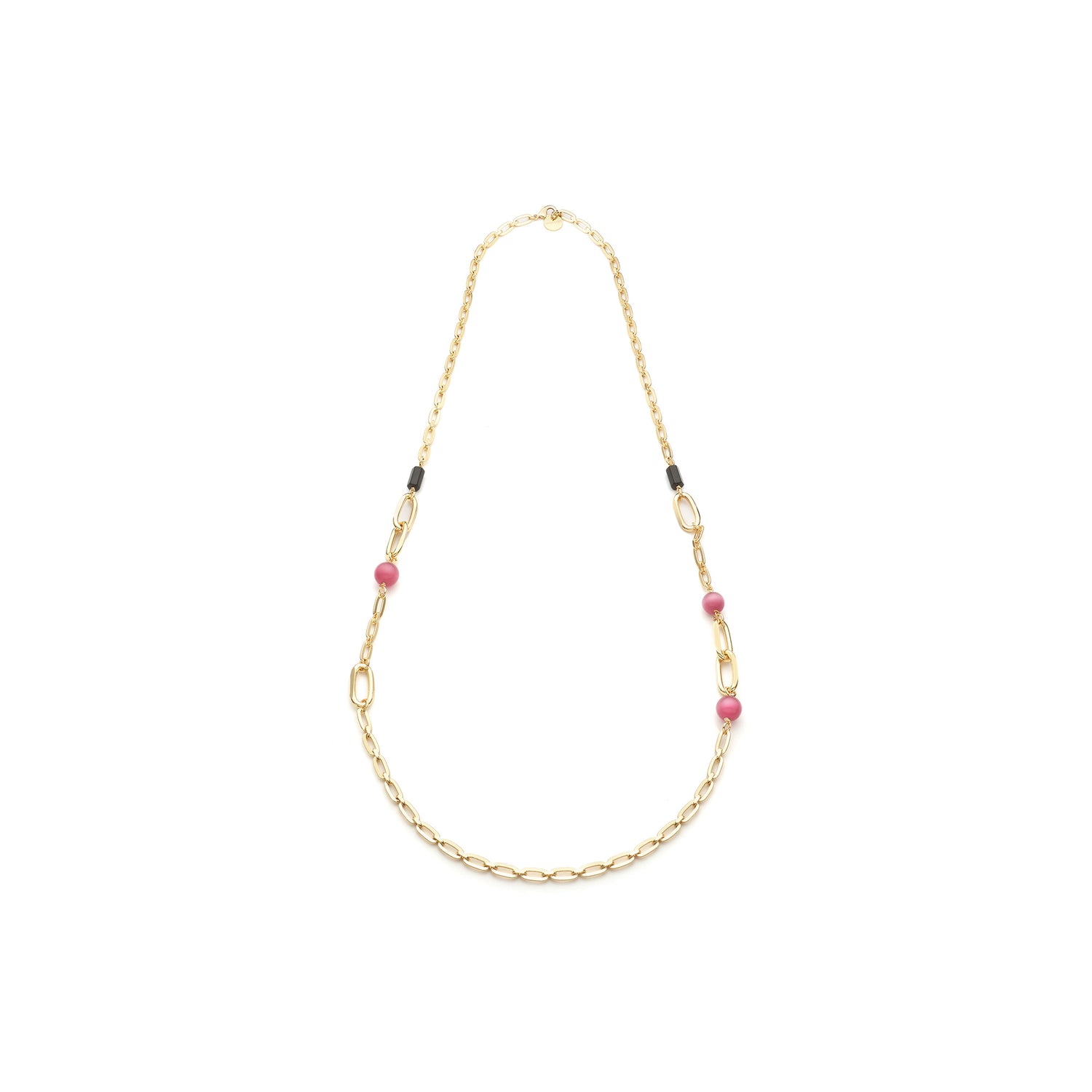 Collana Lunga in Catena Forzatina Dorata con Sfere in Pietra Occhio Unoaerre