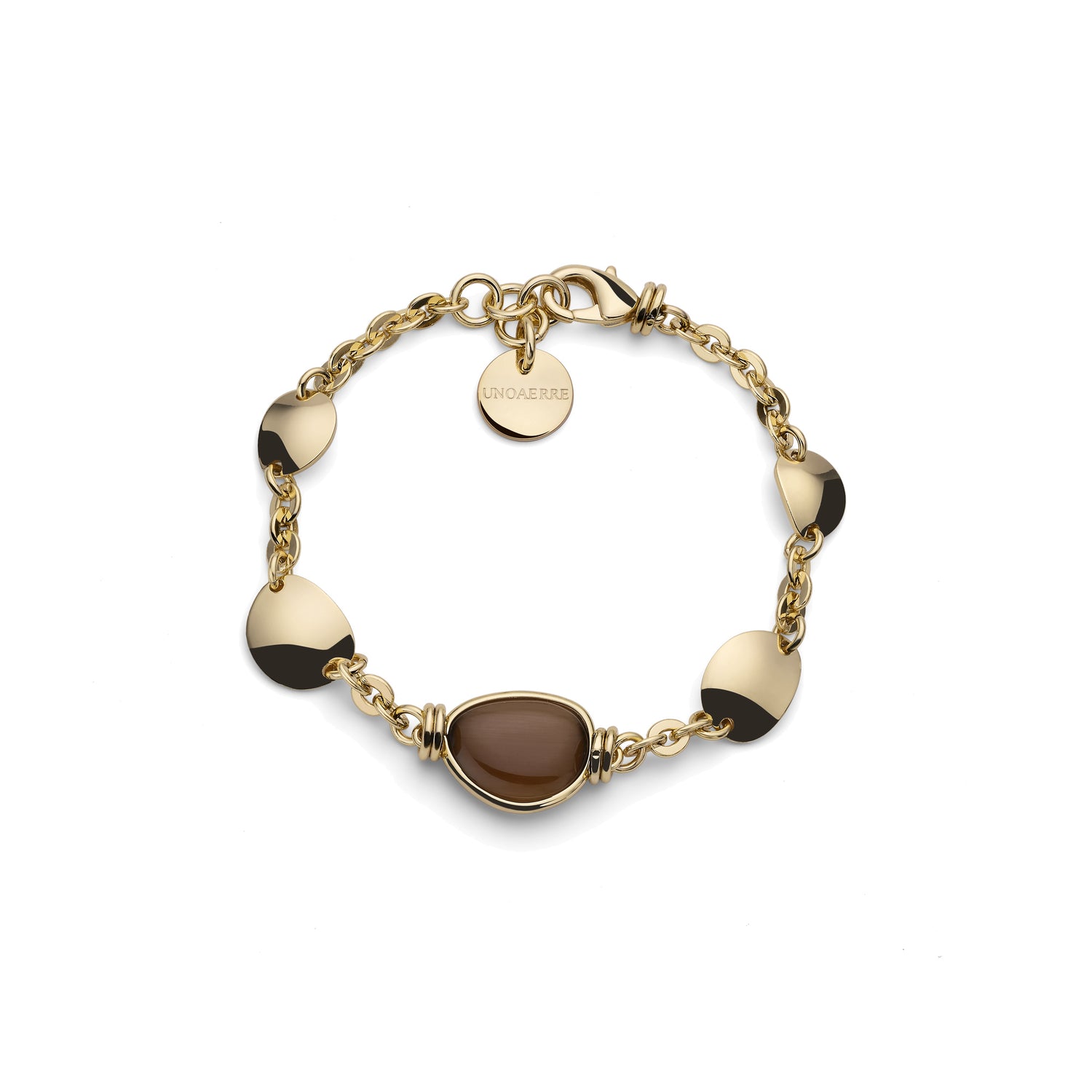 Bracciale in Catena Sottile Dorata con Elementi Lisci e Pietre Occhio Unoaerre