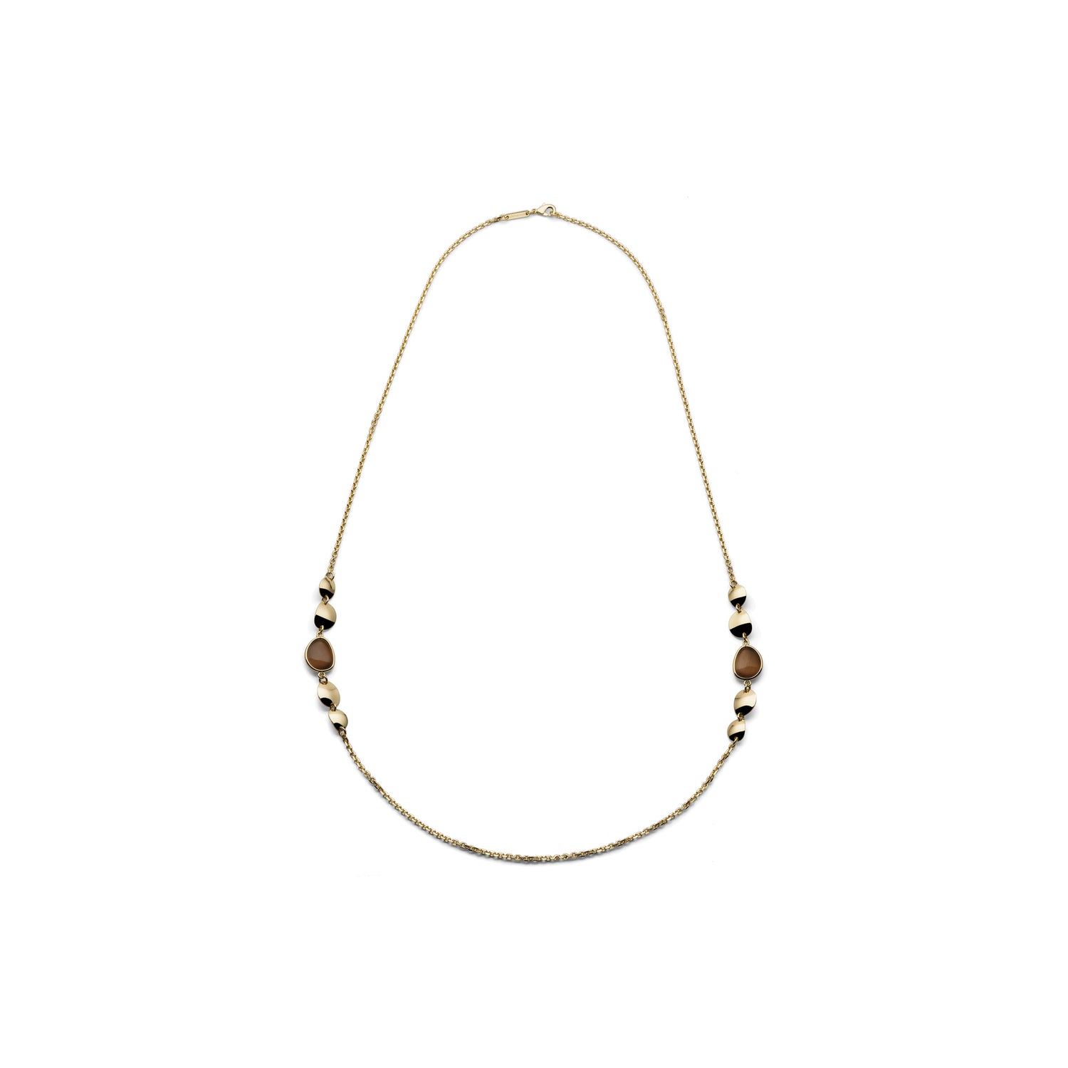 Collana Lunga in Catena Fine Dorata con Elementi Lisci e Pietre Occhio Unoaerre