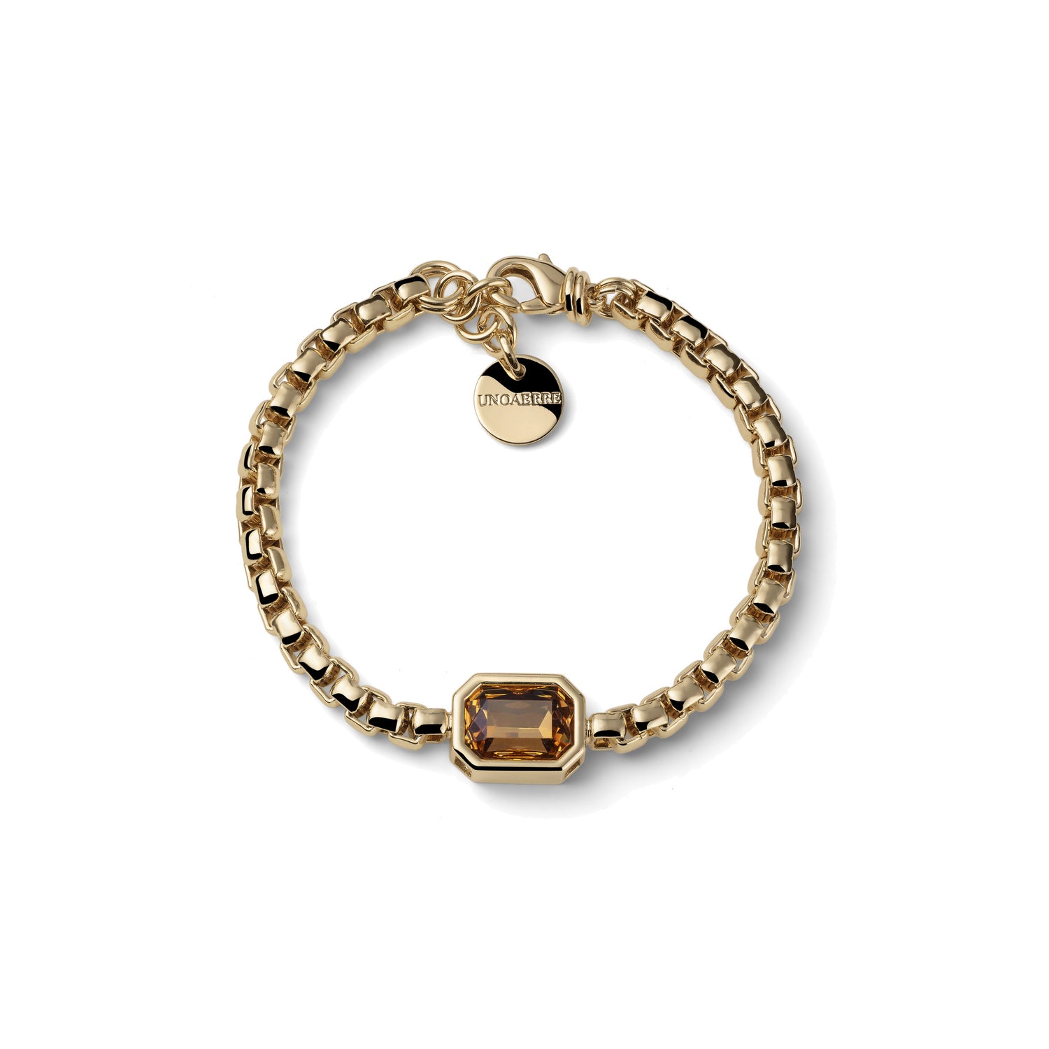 Bracciale Elastico a Sfere con Pietra Rettangolare Fumé e Pendente Logo Unoaerre