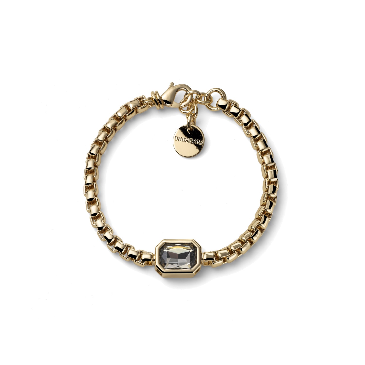 Bracciale Elastico a Sfere con Pietra Rettangolare Bianca e Pendente Unoaerre