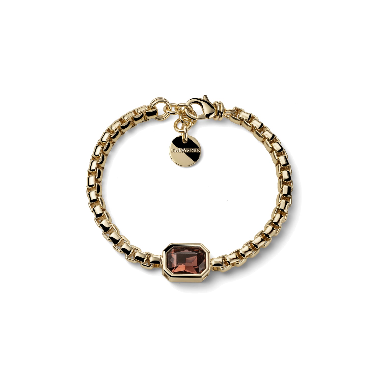Bracciale Elastico a Sfere con Pietra Rettangolare Rossa e Pendente Unoaerre