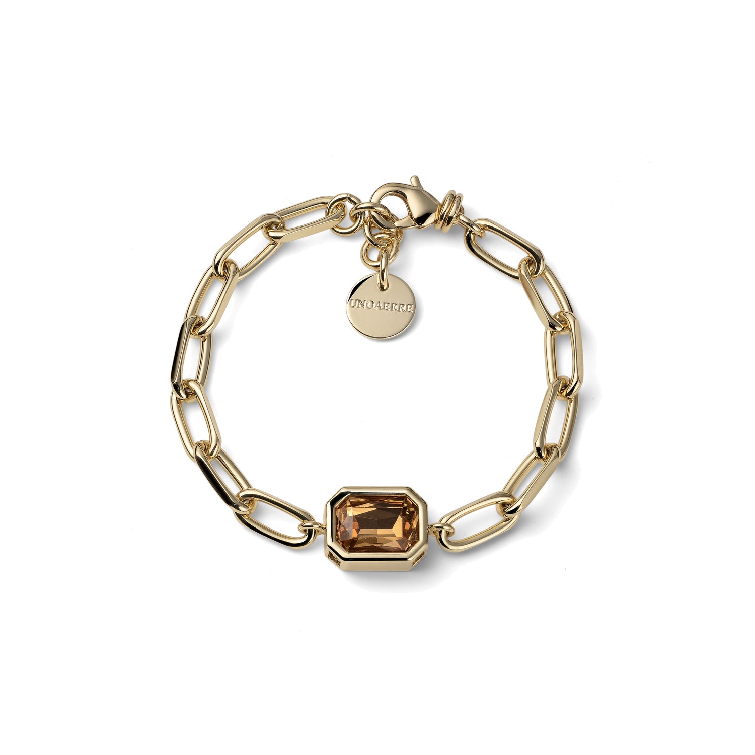 Bracciale a Maglia Paperclip con Pietra Fumé e Pendente Logo Unoaerre