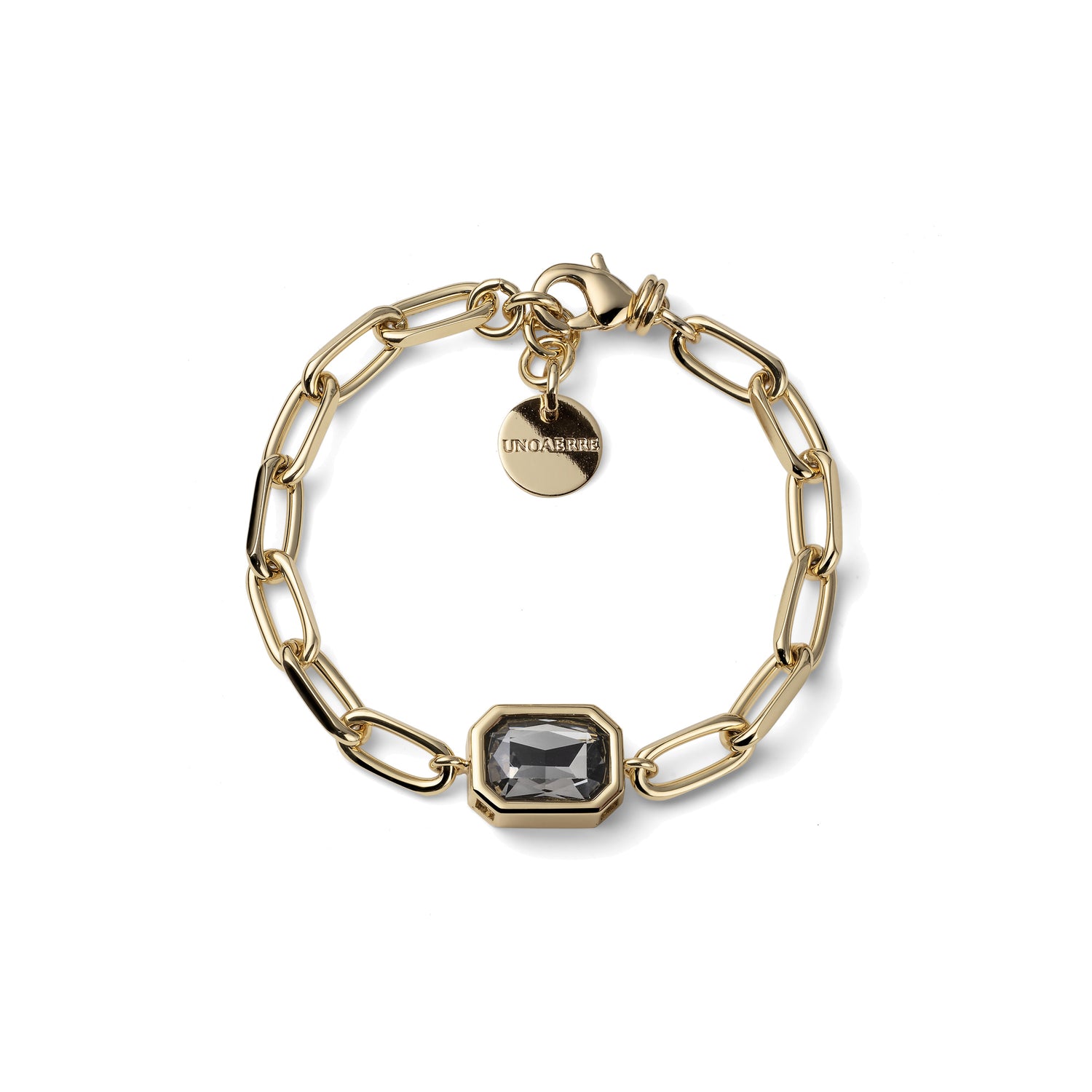 Bracciale a Maglia Paperclip con Pietra Azzurra e Pendente Unoaerre
