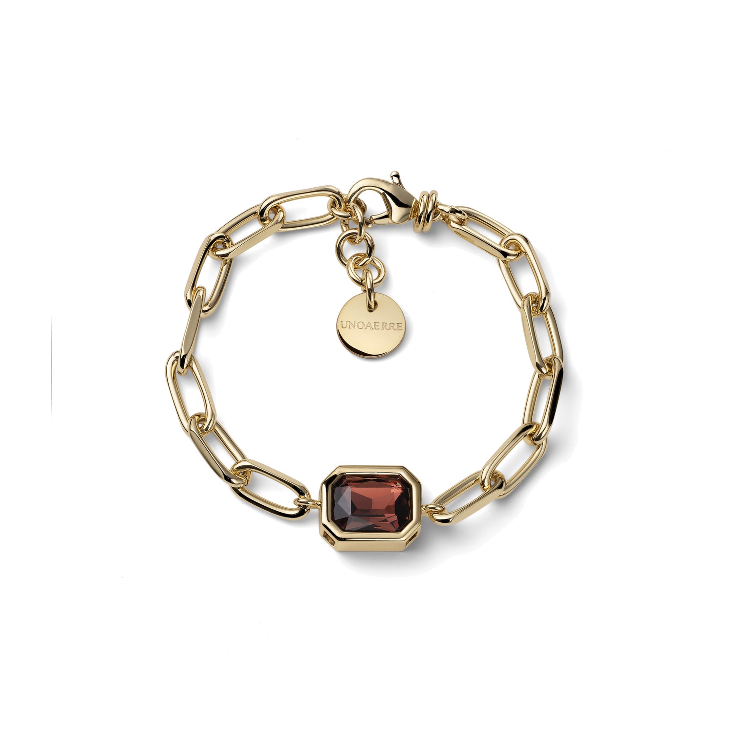 Bracciale a Maglia Paperclip con Pietra Rossa e Pendente Unoaerre