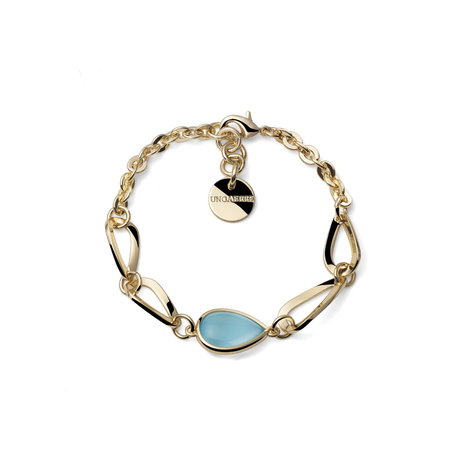 Bracciale con Elementi e Pietra Centrale Azzurra a Cabochon e Pendente Logo Unoaerre