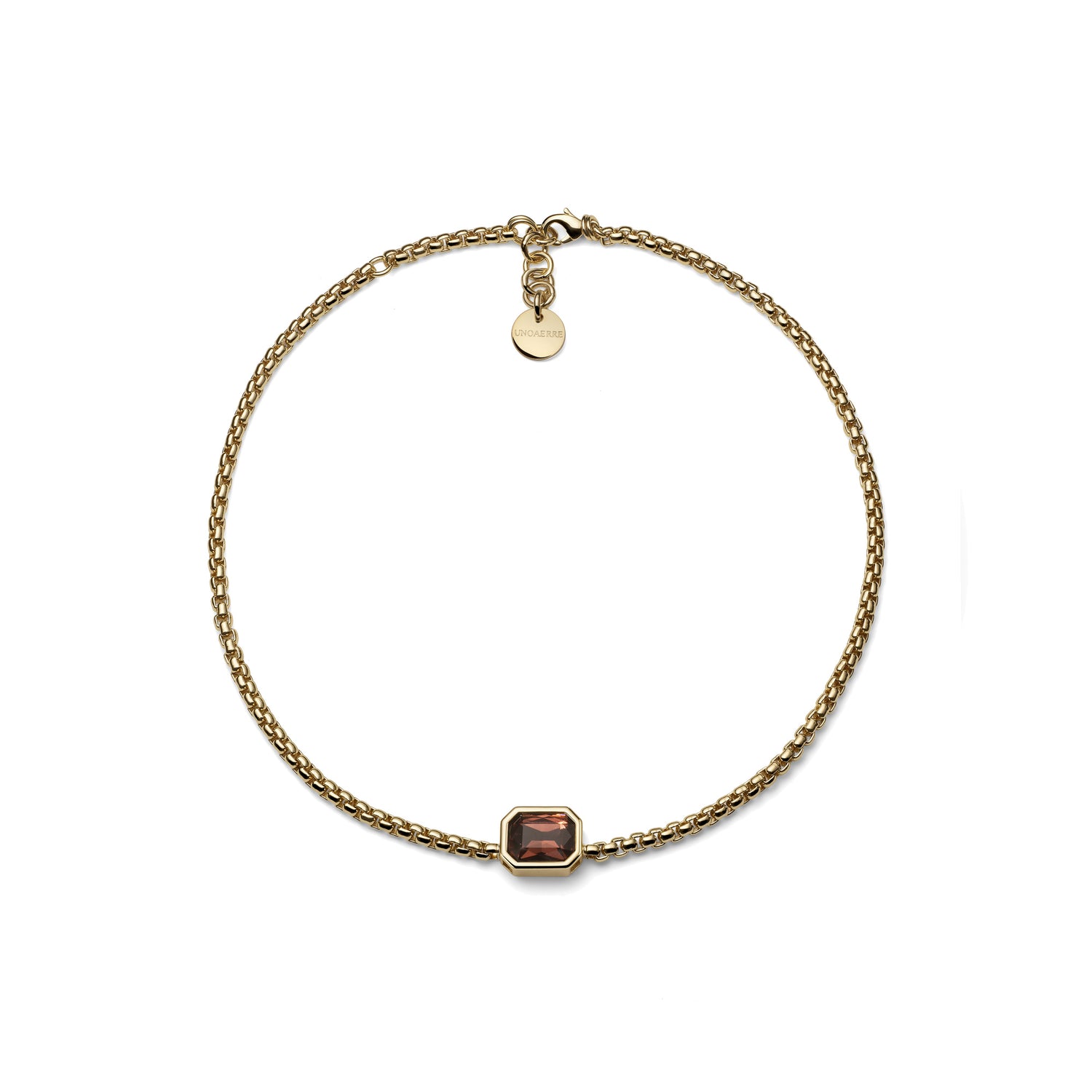 Collana Sottile con Pietra Rettangolare Viola e Pendente Unoaerre