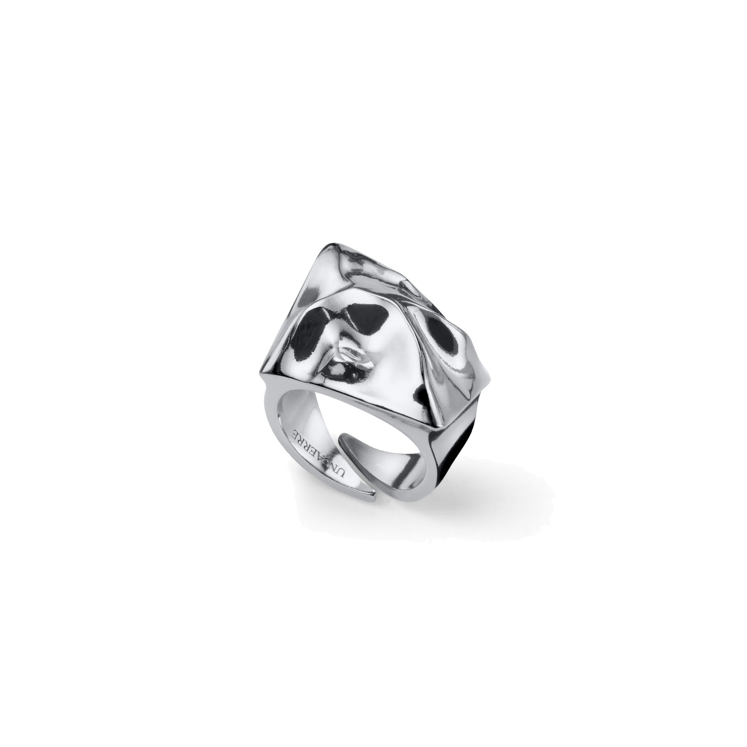 Anello a Fascia Bombata Traforata con Motivo Geometrico Unoaerre