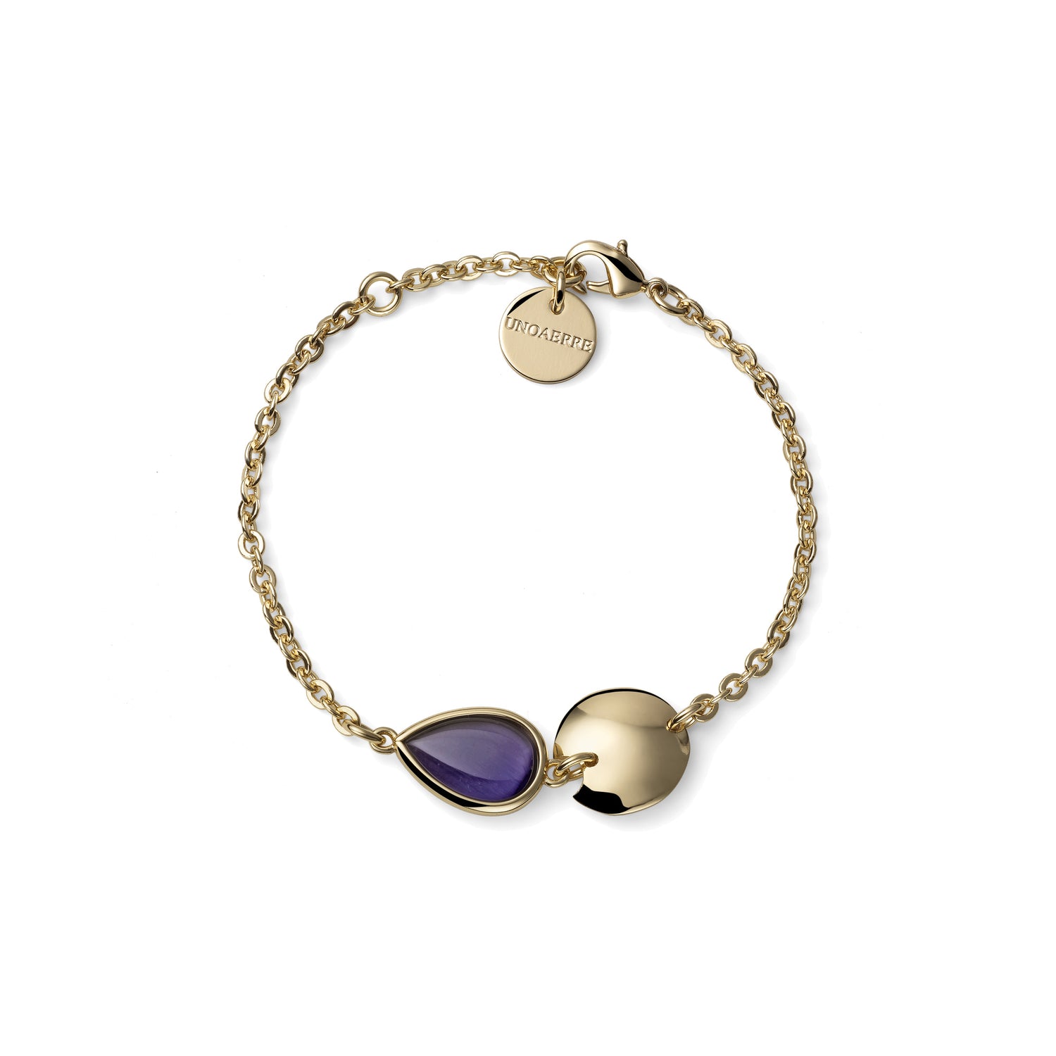Bracciale Sottile con Pietra a Goccia Viola e Pendente Unoaerre