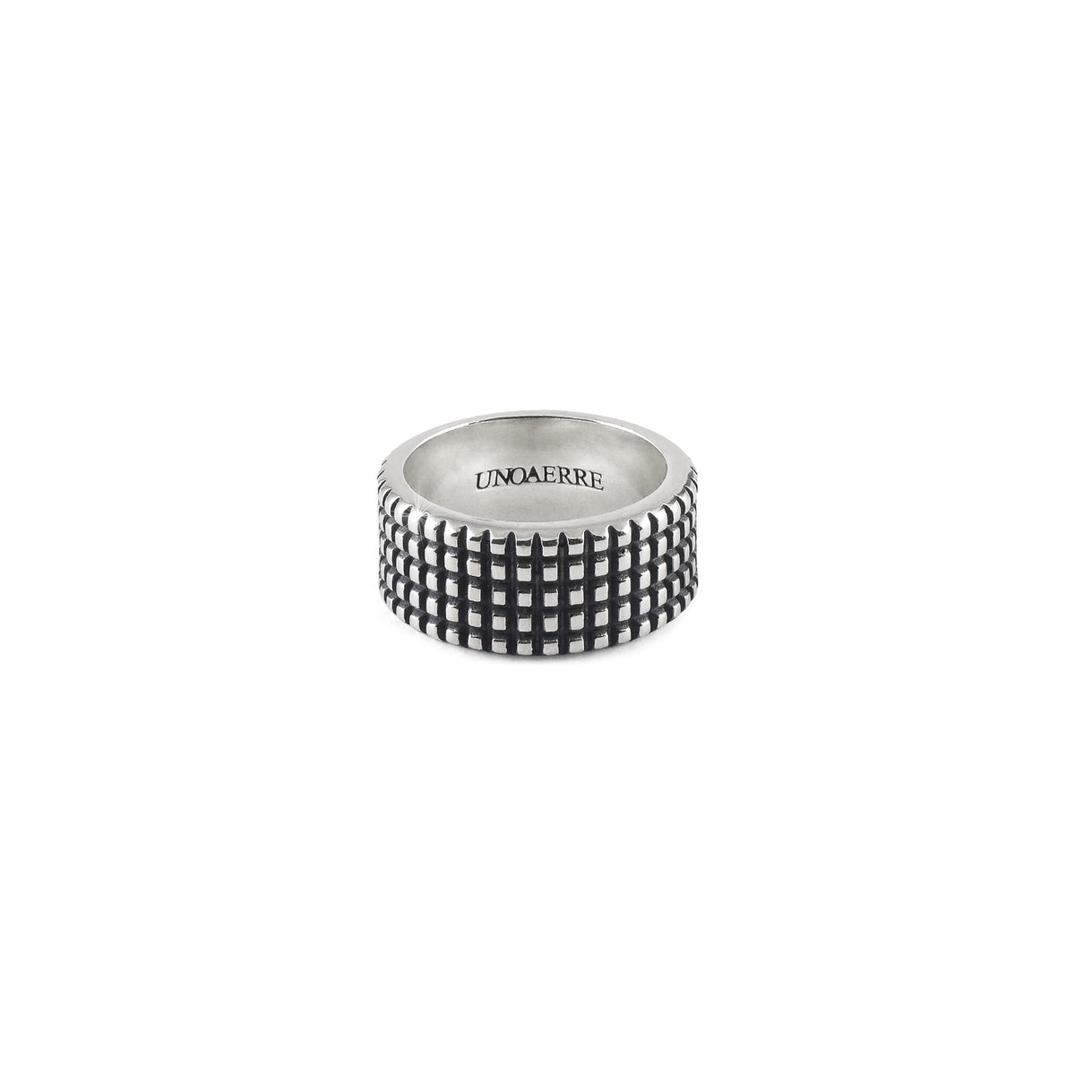 Anillo de Plata para Hombre con Relieve de Cuadrados Unoaerre
