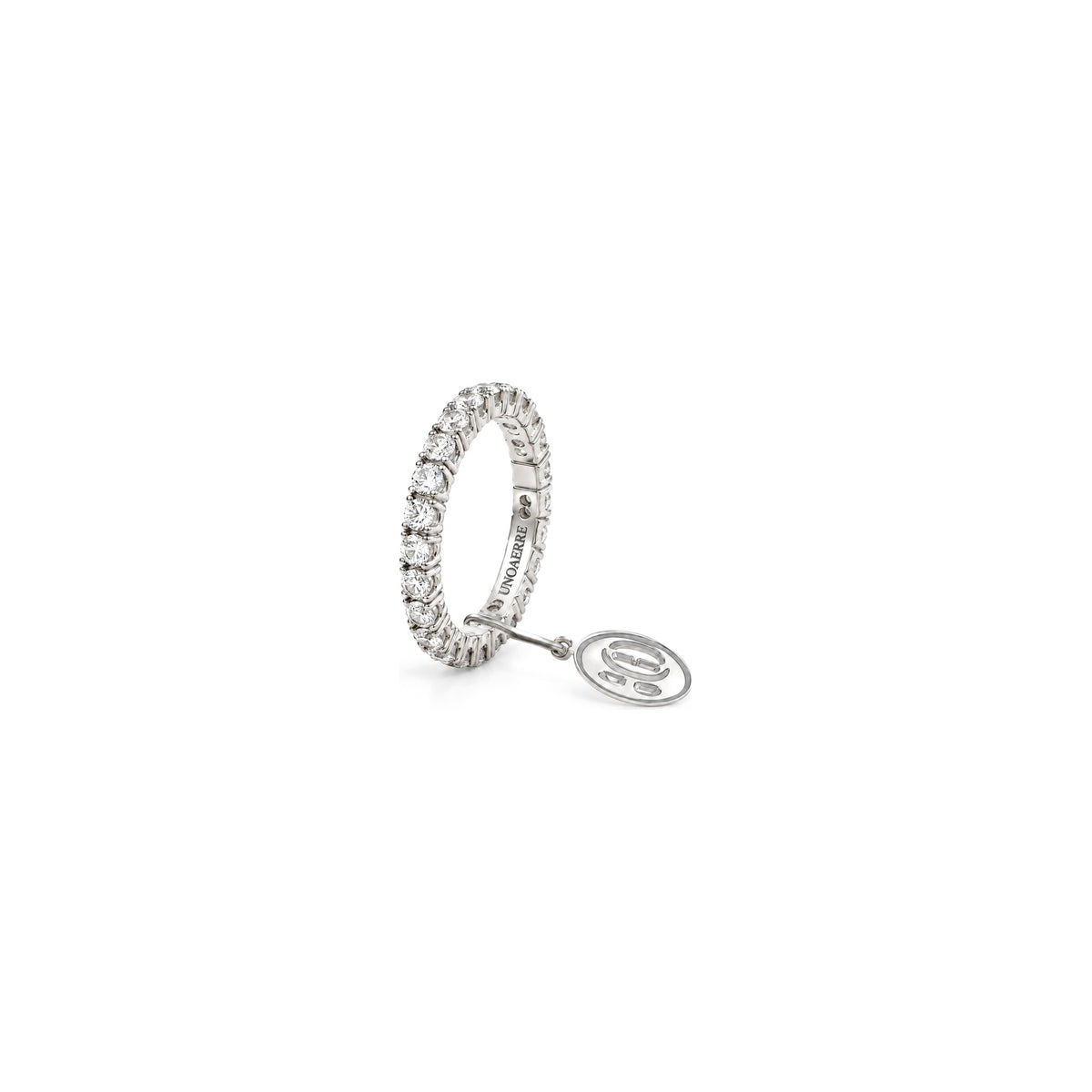 Anello Veretta in Argento Rodiato 925 con Pietre Zirconia Cubica Bianca Unoaerre