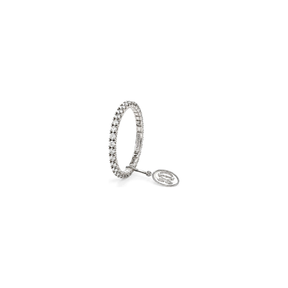 Anello Veretta Sottile in Argento Rodiato 925 con Zirconia Cubica Bianca Unoaerre