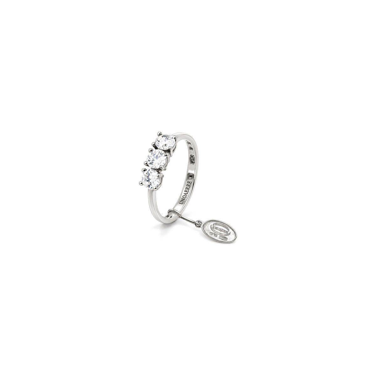 Anello Trilogy in Argento Rodiato 925 con Pietre Zirconia Cubica Bianca Unoaerre