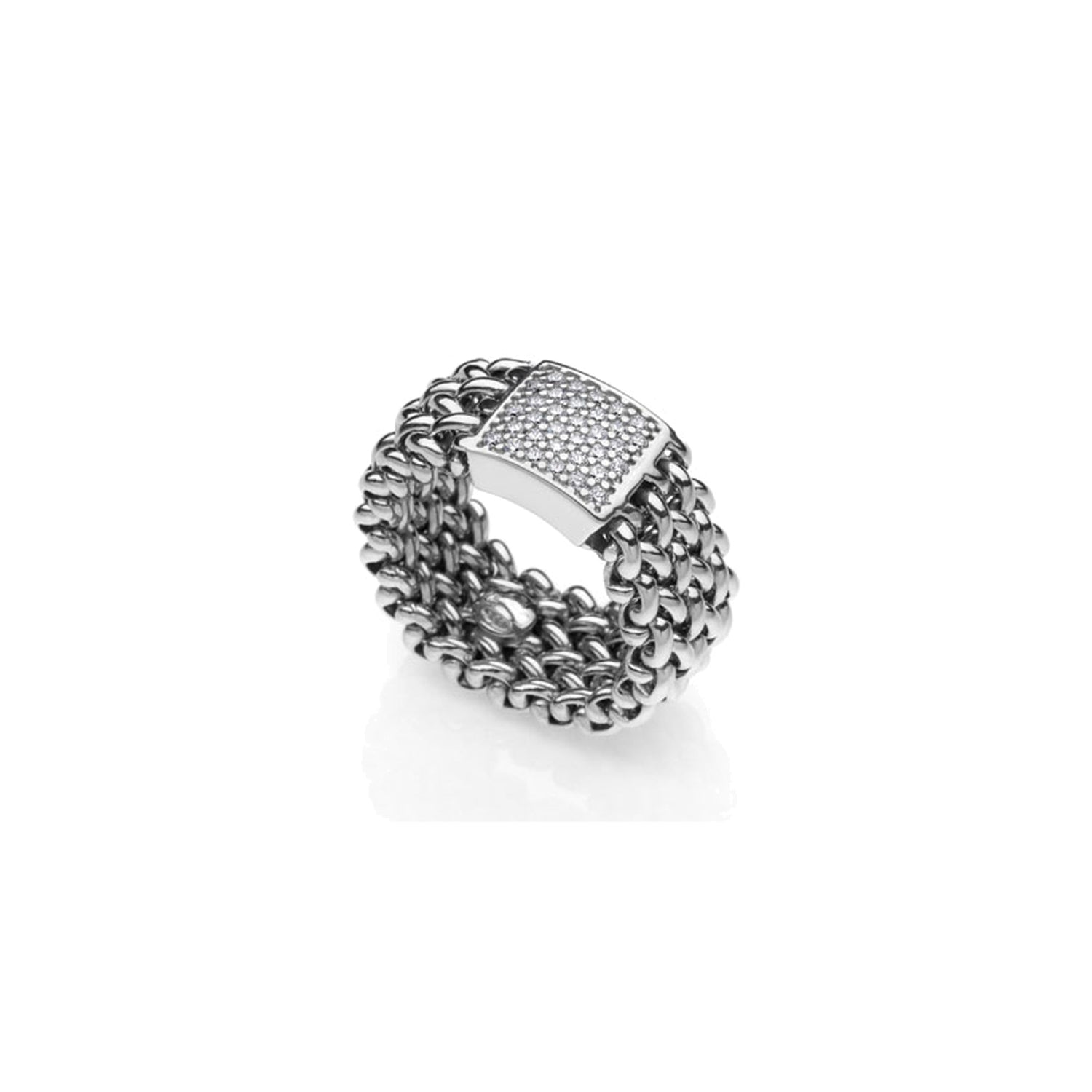 Anello in Argento con Zirconi in Maglia Chicco di Riso Unoaerre