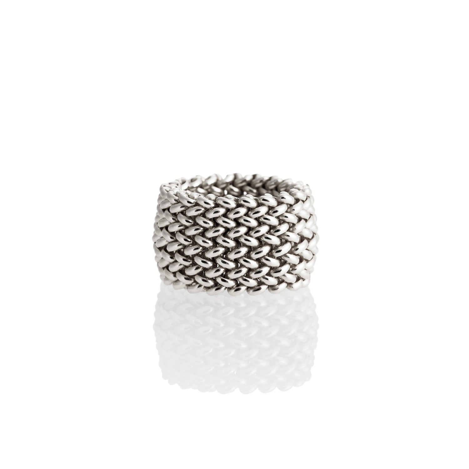 Anello in Argento a Fascia Alta in Maglia "Chicco di Riso" Unoaerre