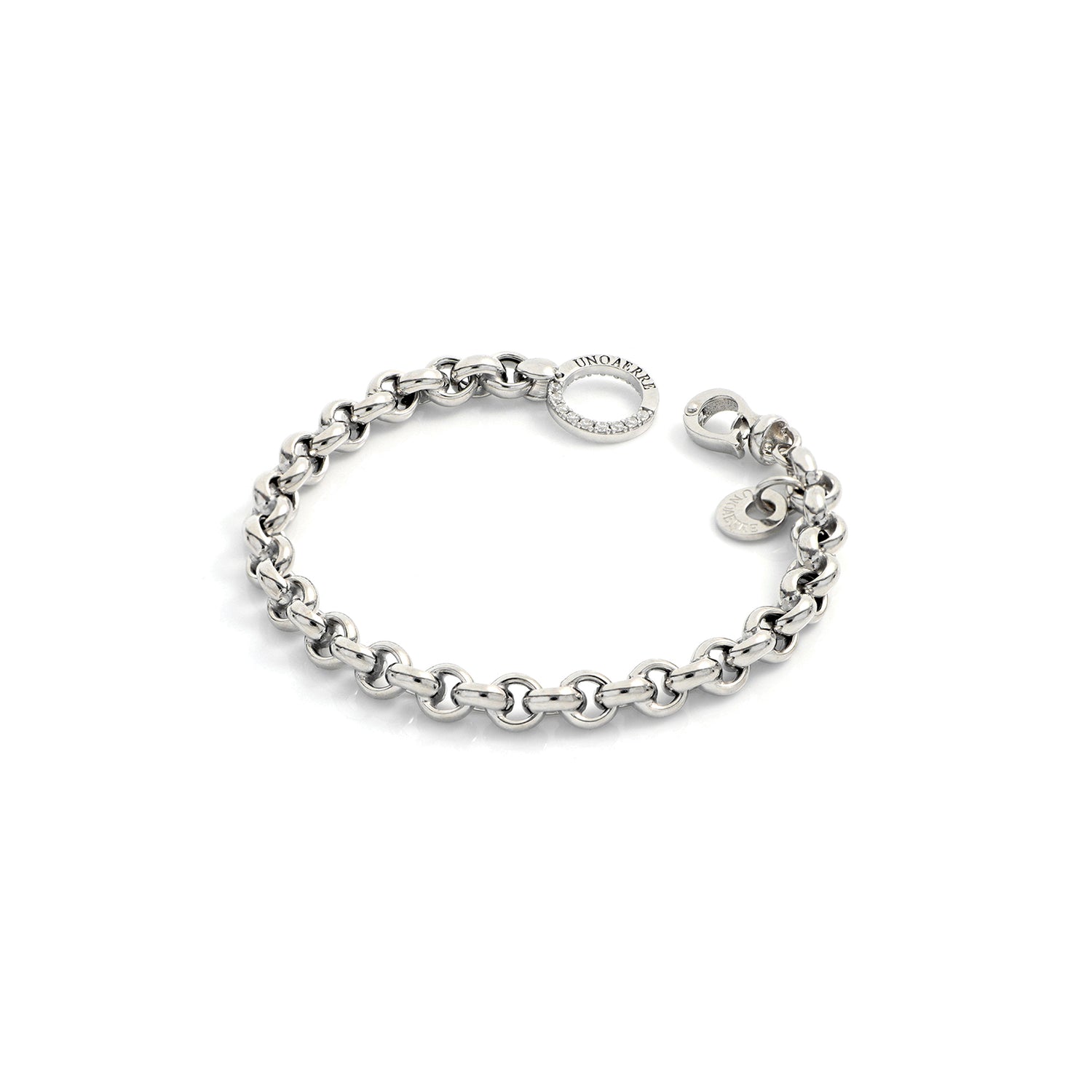 Bracciale in Argento 925 Rodiato con Catena Rolò e Chiusura con Moschettone Unoaerre
