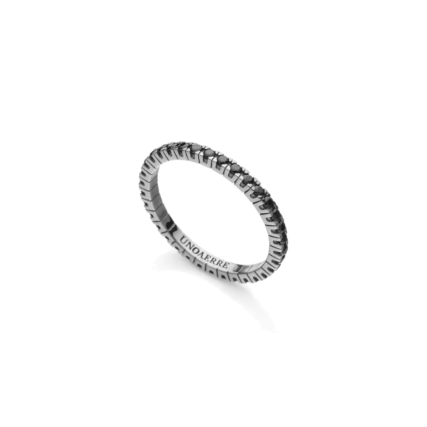 Anello Uomo in Argento 925 Brunito con Pietre Zirconia Cubica Nera Unoaerre