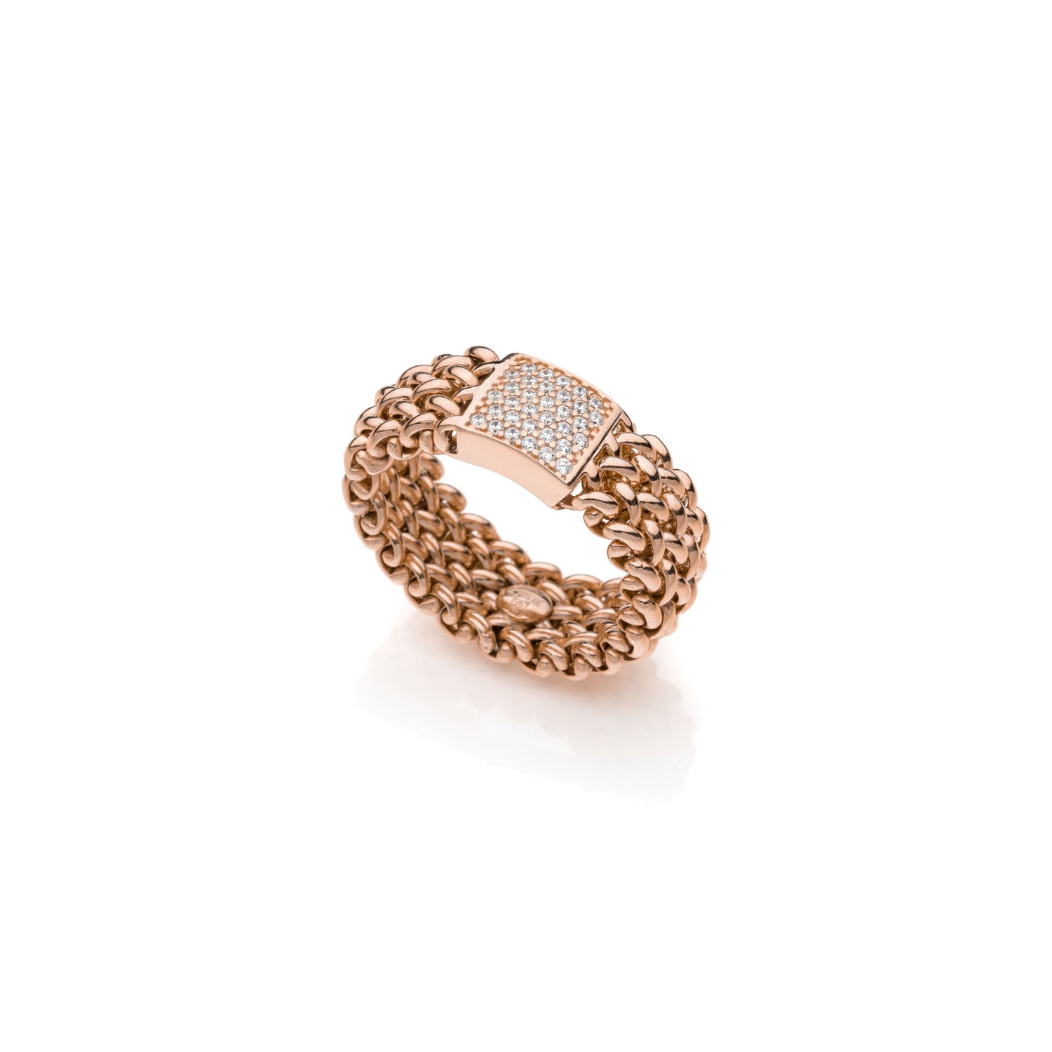 Anello in Argento con Zirconi in Maglia Chicco di Riso Unoaerre