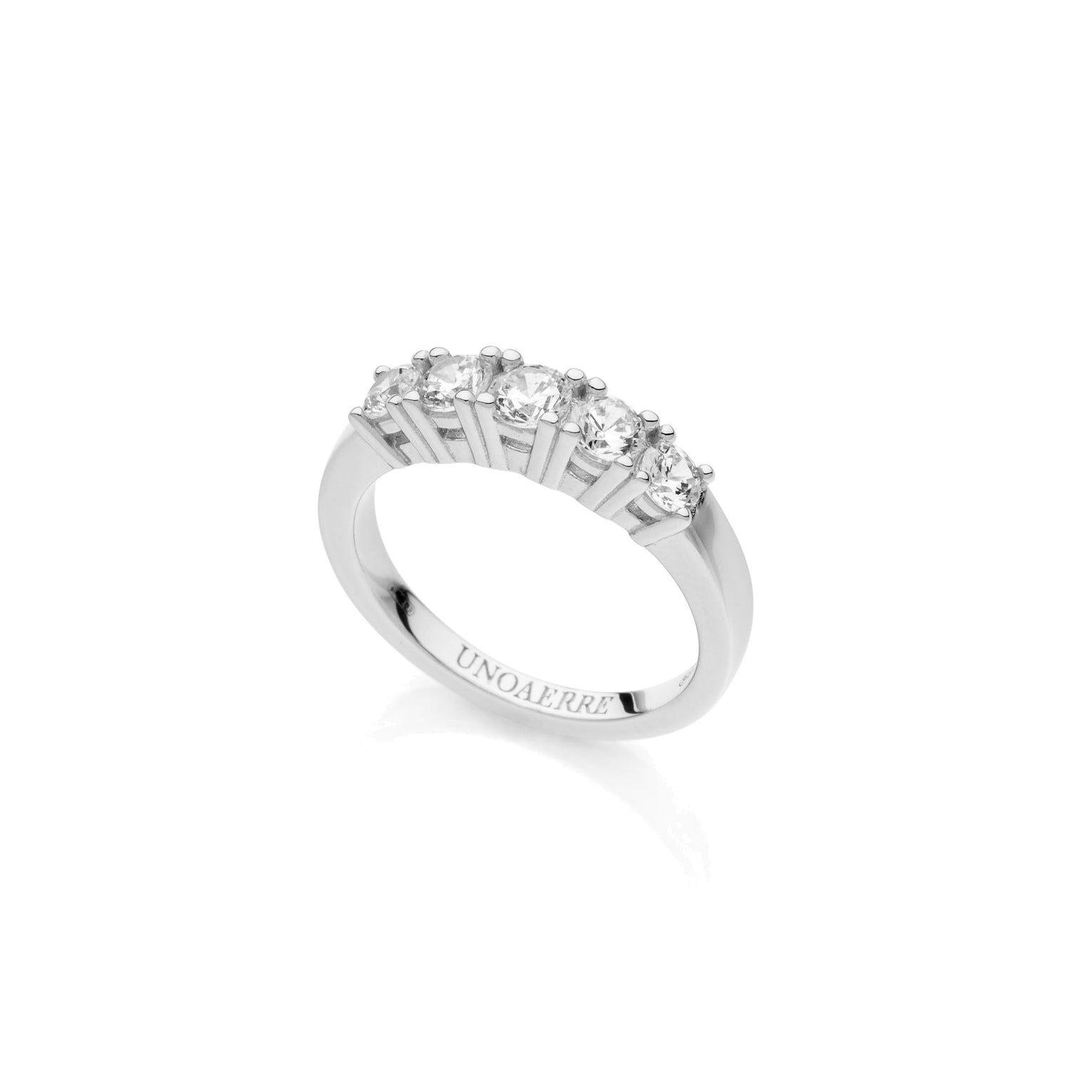 Anello in Argento Rodiato con 5 Pietre Zirconia Cubica Bianca Unoaerre