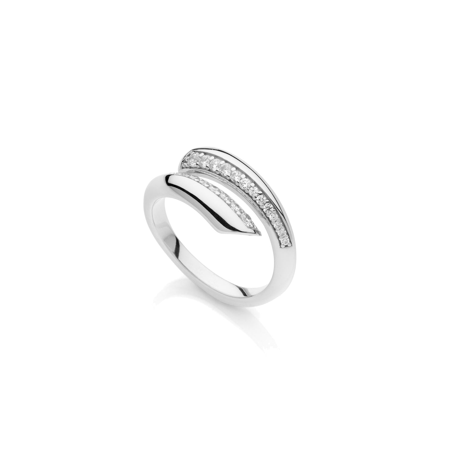Anello Contrarié in Argento Rodiato con Pavé di Pietre Zirco Nia Cubica Unoaerre