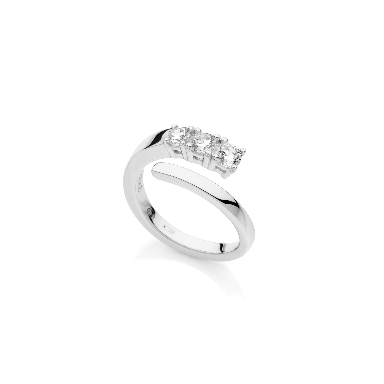 Anello Contrarié in Argento Rodiato con Trilogy di Pietre Zi Rconia Cubica Unoaerre
