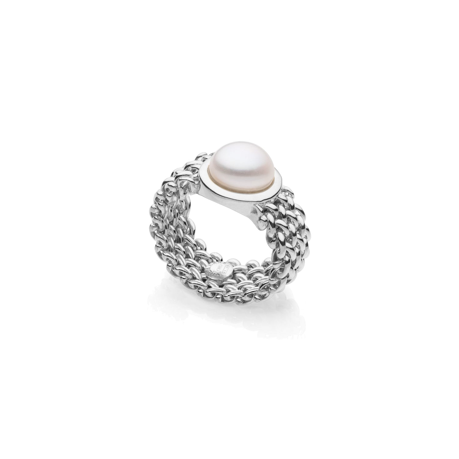 Anello Donna, Fascia Chicco in Argento e Perla Naturale Unoaerre