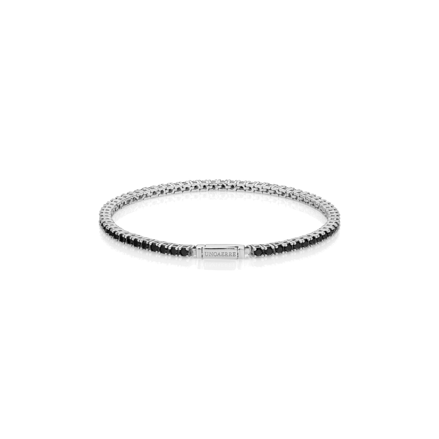 Bracciale Tennis in Argento con Pietre Zirconia Cubica Nere e Chiusura Unoaerre