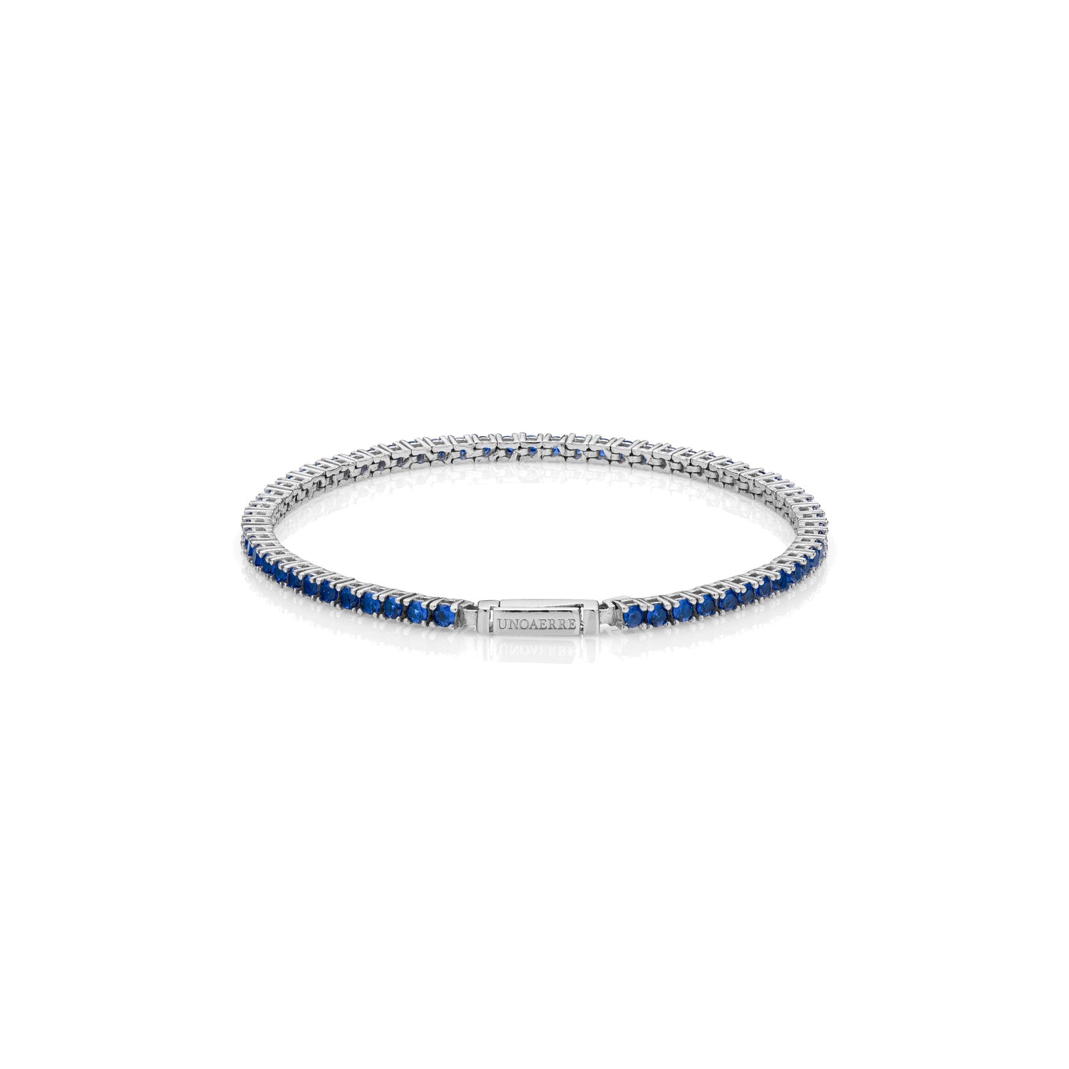 Bracciale Tennis in Argento con Pietre Zirconia Cubica Blu e Chiusura Unoaerre